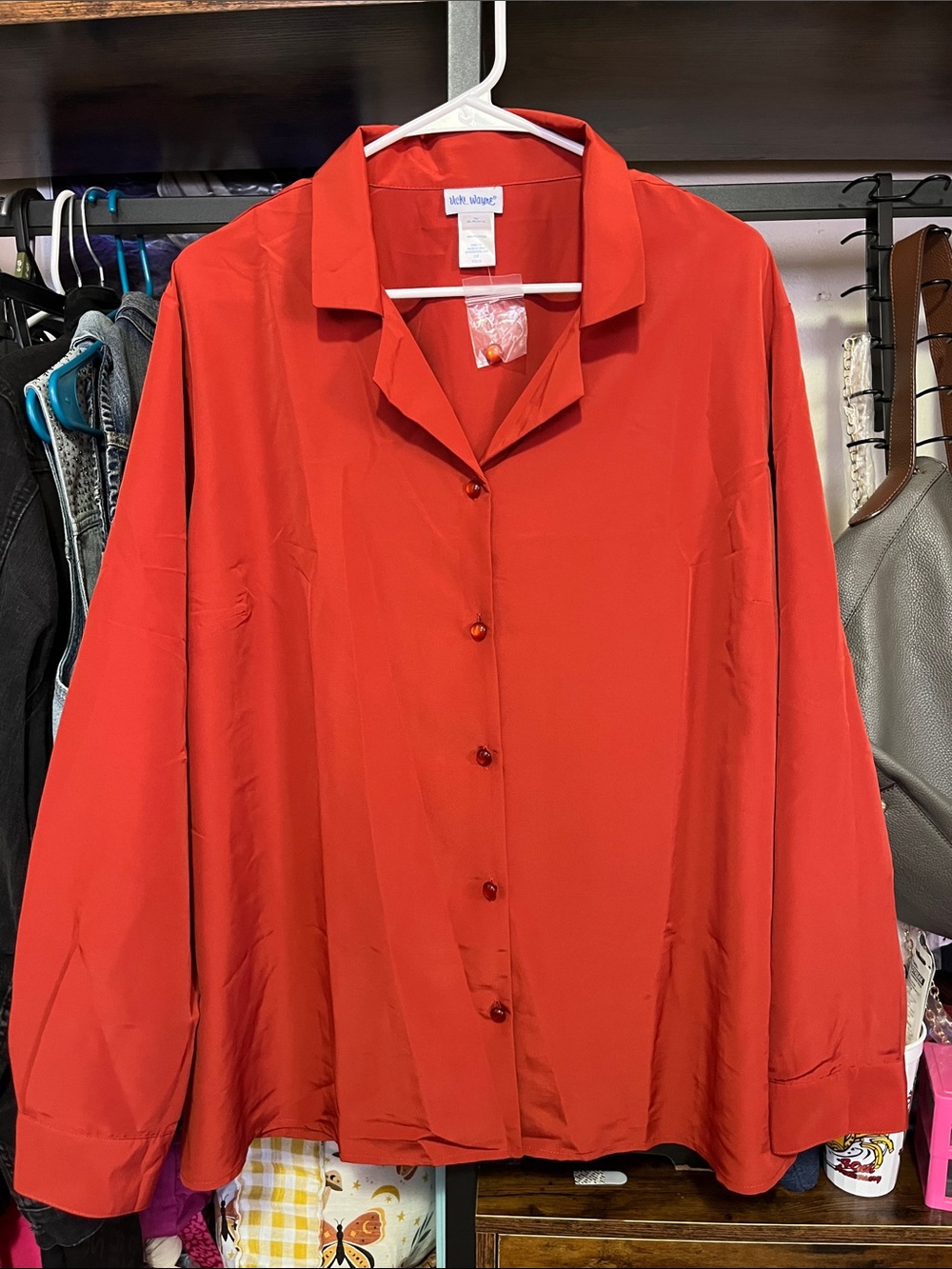 Relaxed Red Button-Down Shirt with Camp Collar